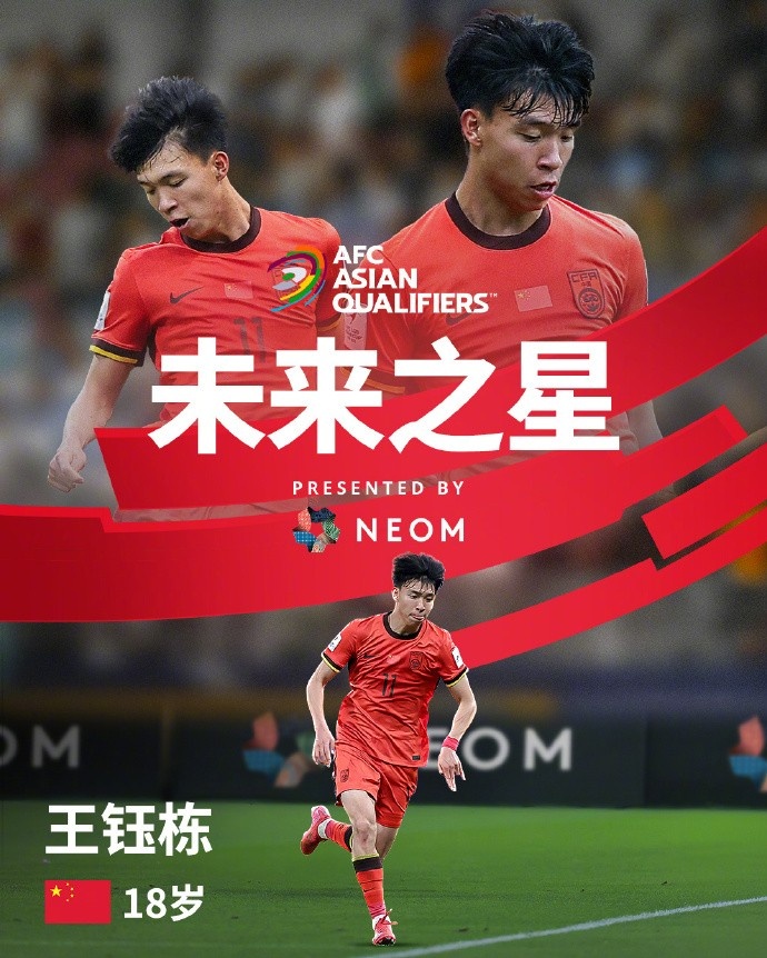 亞洲杯官方社媒發(fā)布王鈺棟個人海報：青年軍的旗幟，飄揚在前哨
